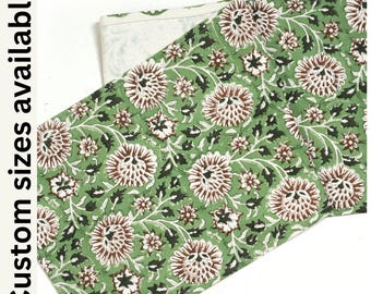 Chemin de table floral vert, dimensions personnalisées, chemin de table ferme, France, linge de table, chemin de table été, cadeau maison de printemps