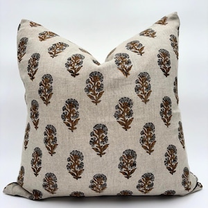 Floral Pillow Cover 18x18 Home Accent Throw pillow linen rust green Farmhouse Pattern Pillow Case Sofa Living room decor 20x20 pillow cover