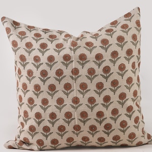 Spring Pillow Cover Floral Rust green Throw pillow Bedroom Accent Living Room Farmhouse Style Home Decor Gift hostess housewarming gift