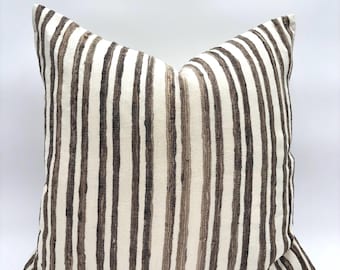Stripe Pillow Cover Brown Stripe Throw pillow textured pillow Farmhouse Silk Home Decor Accent Piece for couch Country housewarming Gift