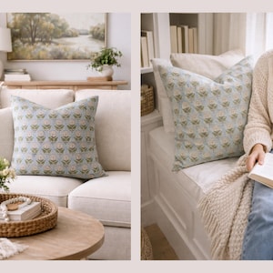 block print pillow
floral pillow
linen pillow
farmhouse decor
cottage pillow
boho pillow
neutral pillow
spring pillows
blue pillow cover
sage green pillow
floral decor
couch pillow
bed pillow cover