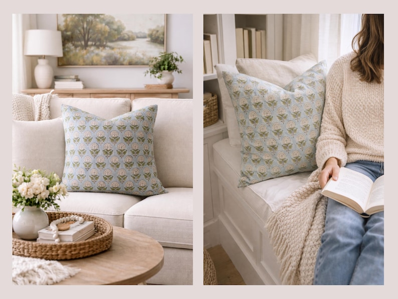 block print pillow
floral pillow
linen pillow
farmhouse decor
cottage pillow
boho pillow
neutral pillow
spring pillows
blue pillow cover
sage green pillow
floral decor
couch pillow
bed pillow cover