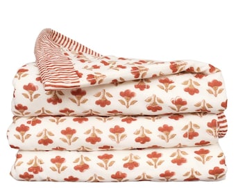 Floral Quilt Block Print Bedding Farmhouse Bedroom Decor comforter quilted Bedspread Handmade Quilted Blanket Throw housewarming gift