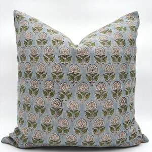 Farmhouse Floral Pillow Cover Blue White Linen Throw Accent Bedroom Decor Rustic Style PIllow Case Multiple Size Options Premium Quality Construction Double Sided Print Design Country Home Collection Beautiful Living Room Essential