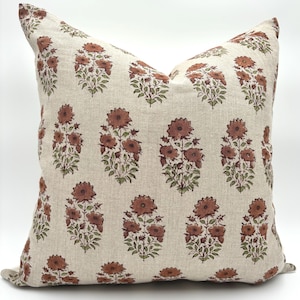 Linen Boho Pillow Cover Size Rustic farmhouse block print Country Design Home Decor Pillow Case Custom Sizes Lumbar housewarming gift idea