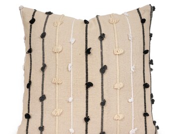 Gewebter Kissenbezug Beige Schwarz Strukturiertes Dekokissen Rostgrau Schwarz Boho-Kissen Landhausstil Dekorativer Kissenbezug Neutraler Kissenbezug