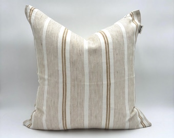 Funda de almohada a rayas, almohada decorativa a rayas, diseño de granja beige, pieza decorativa para el hogar, almohada moderna, regalo para el hogar