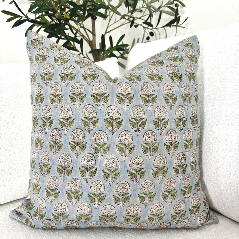 Premium Farmhouse Cover Floral Cotton Pillow Blue White Pattern Multiple Size Options Beautiful Bedroom Accent Living Room Decor Rustic Style Collection Portable Case Country Home Essential Comfortable Material Cottage Design Quality