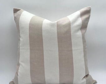 Funda de almohada a rayas, almohada decorativa de rayas beige, lino de granja, pieza decorativa para sofá, regalo de inauguración de la casa campestre, almohada costera