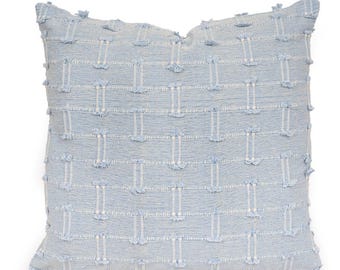 Blauer, gewebter Kissenbezug, strukturiertes blaues Kissen, dekoratives Kissen für Wohnzimmer, Boho-Landhausstil, Schlafzimmer, Kissenbezug