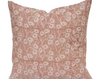 French Country pillow cover Floral Pillow Cover Spring pillow Blush pink Throw pillow Farmhouse cottage Home Decor gift Block print pillow