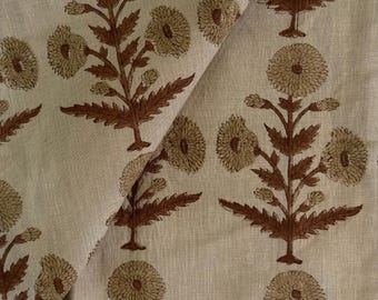 Upholstery fabric by yard bulk Linen Brown Fabric Linen blue Decor cloth floral pattern Fabric for french country Designer Farmhouse fabric