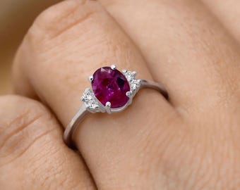 Natural Ruby & Diamond Ring | Handmade 925 Sterling Silver Ring | July Birthstone | Fine Jewelry.