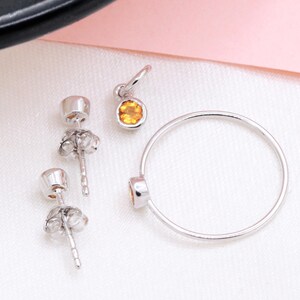 Buy 925 Sterling Silver November Birthstone Jewelry Set For Daughters Day Gift, Bezel Set Earrings, Tiny Charm Pendant & Stackable Ring Set