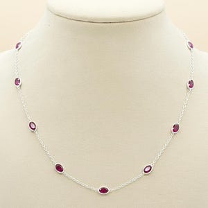 Natürliche Rubin Station Halskette | Sterling Silber Halskette | Handgefertigter Schmuck | Weihnachtsgeschenk für Sie.