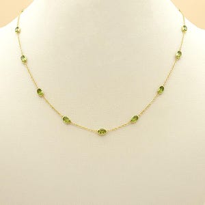 Natural Peridot Silver Necklace | Dainty Gemstone Station Necklace | Handmade Jewelry | Christmas Gift for Her.