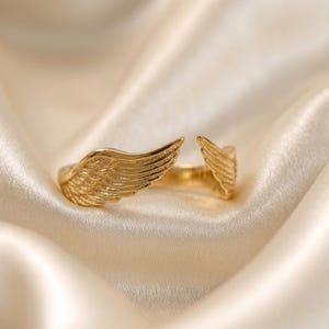 Yellow Gold Plated Angel Wing Ring, Unique & Inspired Ring, Boho Statement Jewelry, Birthday Gift.