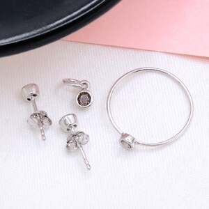 Buy 925 Sterling Silver Fine Anniversary Jewelry Set, Genuine Smoky Quartz Mini Stud Earrings, Tiny Charm, Minimal Solitaire Ring For Her
