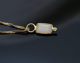 Natural Fire Opal & Diamond Pendant | Handmade 14k Solid Gold Pendant | Minimalist Pendants | Statement Jewelry.