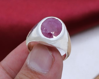 Anillo de rubí natural, anillo de plata de ley 925, joyería hecha a mano, regalo para ella.