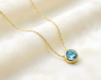 Natural Blue Topaz Necklace, 925 Sterling Silver, Handmade Jewelry, December Birthstone, Birthday Gift.