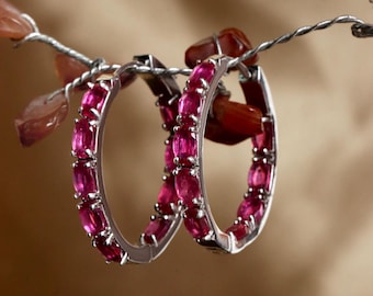 Handmade Ruby Hoop Earrings: Sterling Silver July Birthstone