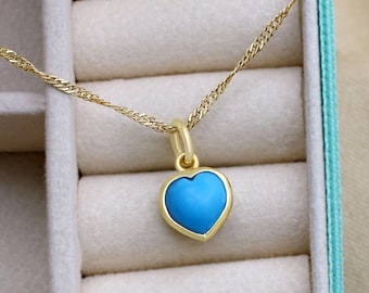 925 Sterling Silver Natural Turquoise Pendant, Heart Shape Gemstone Pendant, Minimalist Jewerly.