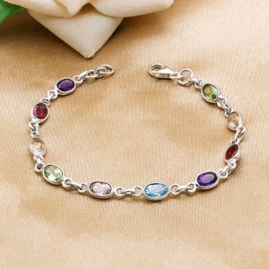 Armband med flera naturliga ädelstenar | Handgjort kedjearmband i 925 sterlingsilver | Fina smycken.