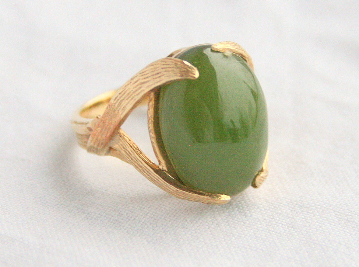 Vintage Jade 14k Ringe Estate Ring Yellow Gold Oval Love