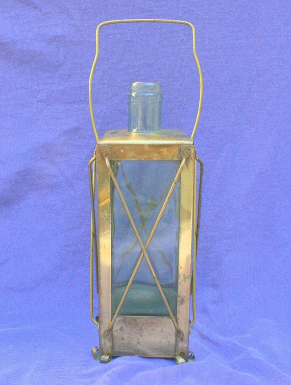 Items similar to Vintage Brass Glass Music Box Decanter Bottle Heavy