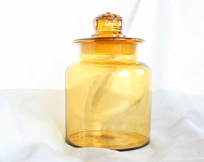 Vintage Amber Apothecary Jar Storage Container Harvest Gold Etsy