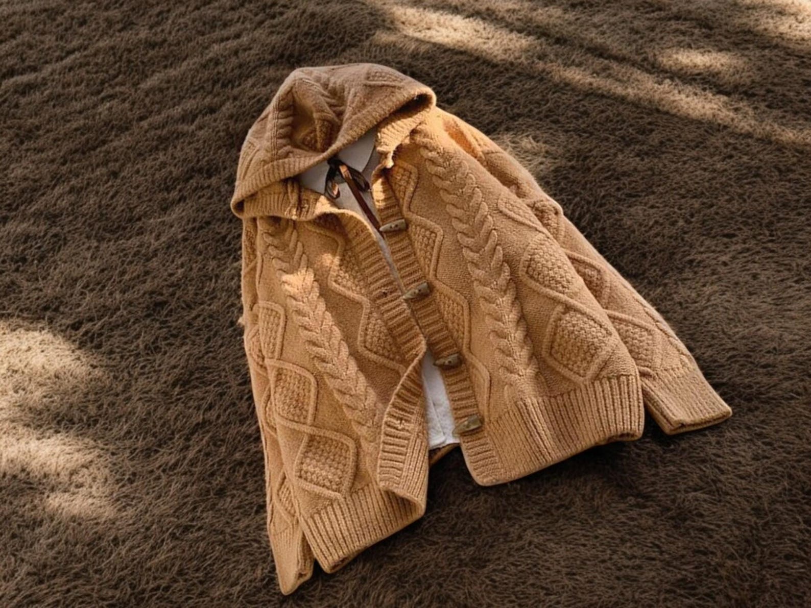 Autumn/Winter Solid-Colored Hooded Long Cardigan Sweater Hemp Sweater main image 1