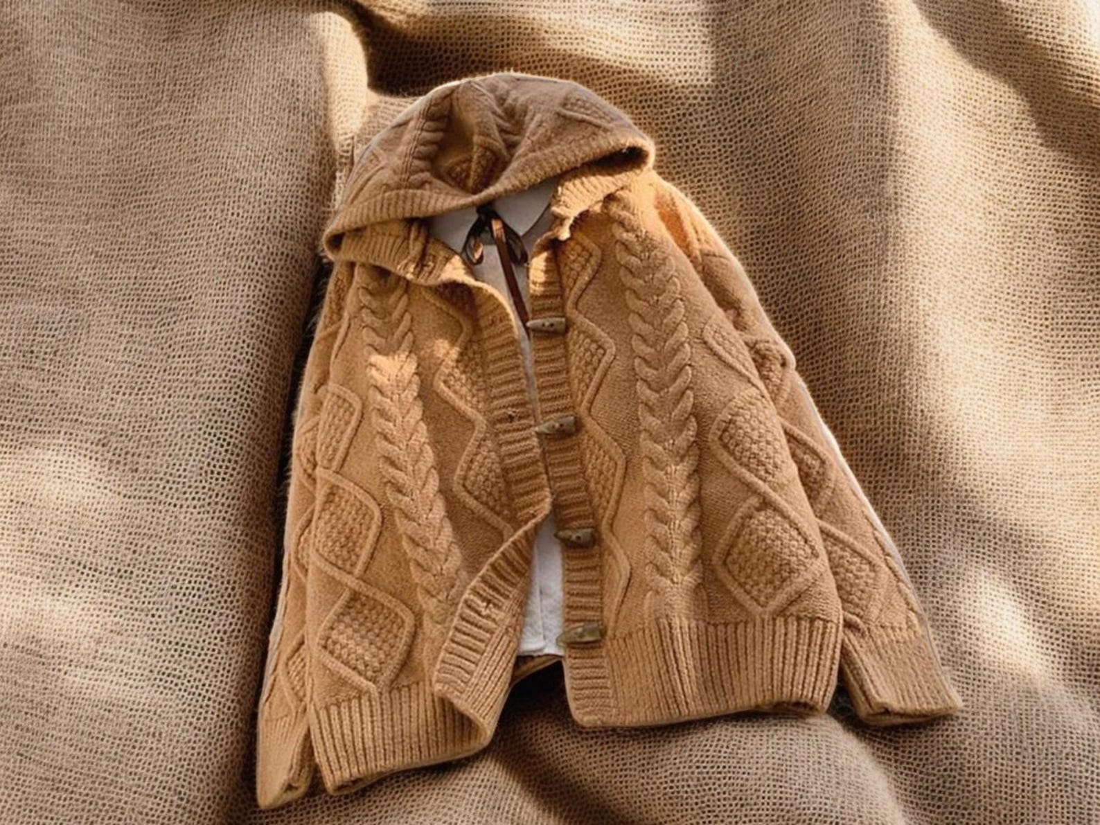 Knitted Wool Cardigan Solid Color Spliced Fur Neck Loose Long coat