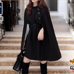 Womens Cape Coat, Elegant Capelet, Womens Jackets Coats Womens Cape Coat, Elegant Capelet, Womens Jackets Coats