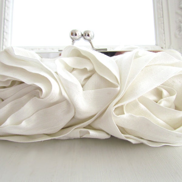 Bridal Clutch - Couture Silk -  WHITE or IVORY - PEYTON