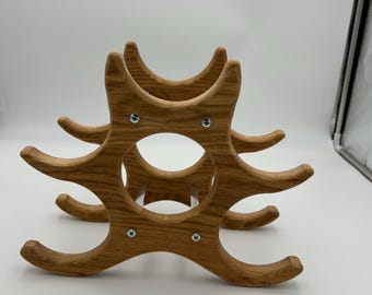 Wine rack in oak and aluminum for 6 bottles