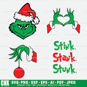 Grinch Svg. Bundle Grinch Svg. Merry Grinchmas Svg. Stink Stank Stunk Svg. Grinch Face Svg. Whoville Svg. Grinch Heart. Cartoon Christmas.
