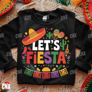 Let&#39;s Fiesta PNG, Cinco de Mayo Sublimation Design, Mexican Party PNG, Colorful Piñata Sombrero Maracas Clipart, Cinco de Mayo Shirt Png,