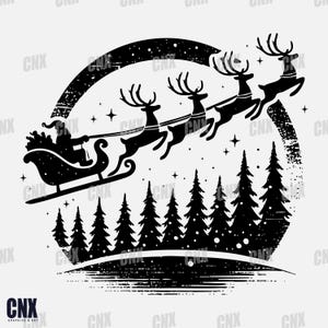 6 Santa Sleigh Christmas Svg. Bundle Santa Sleigh Silhouette. Christmas Svg. Forest Svg. Winter Svg. Clipart. illustrator. Vector. Cricut.