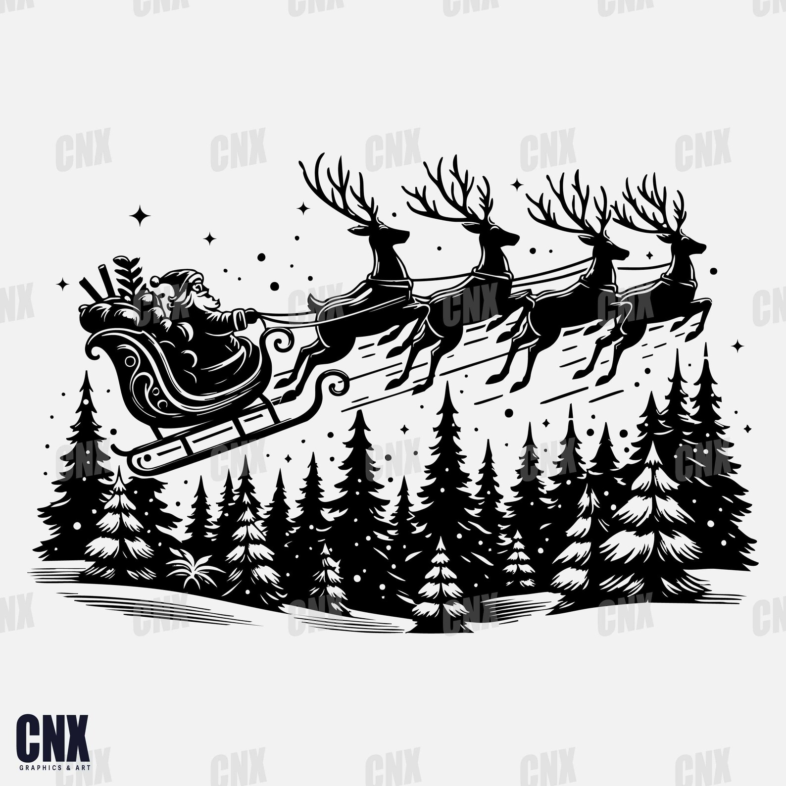 6 Reindeer Svg. Santa Sleigh Svg. Funny Christmas Svg. Santa Claus Svg ...