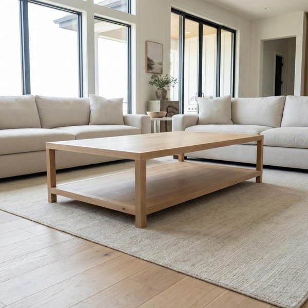 Solid White Oak Coffee Table with Shelf | Modern Craftsman Hardwood Furniture