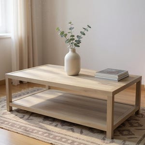 Solid White Oak Coffee Table with Shelf | Modern Craftsman Hardwood Furniture image 2