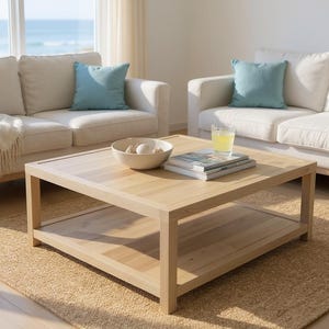 Solid White Oak Coffee Table with Shelf | Modern Craftsman Hardwood Furniture image 4