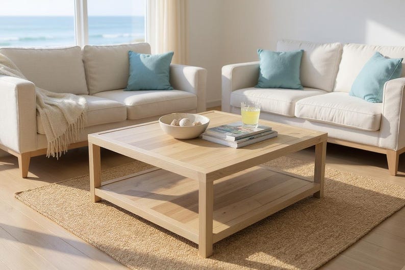Solid White Oak Coffee Table with Shelf | Modern Craftsman Hardwood Furniture image 4
