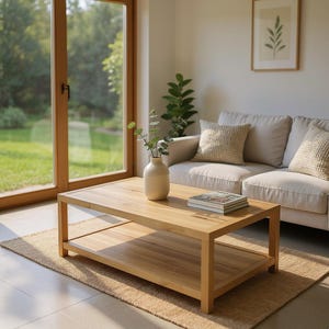Solid White Oak Coffee Table with Shelf | Modern Craftsman Hardwood Furniture image 6