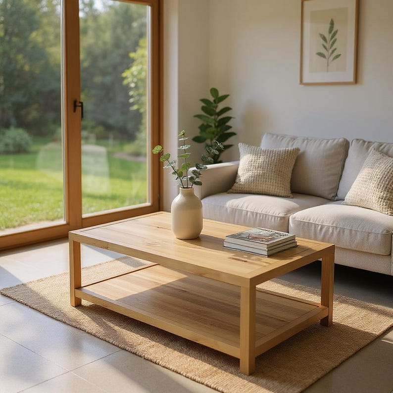 Solid White Oak Coffee Table with Shelf | Modern Craftsman Hardwood Furniture image 6