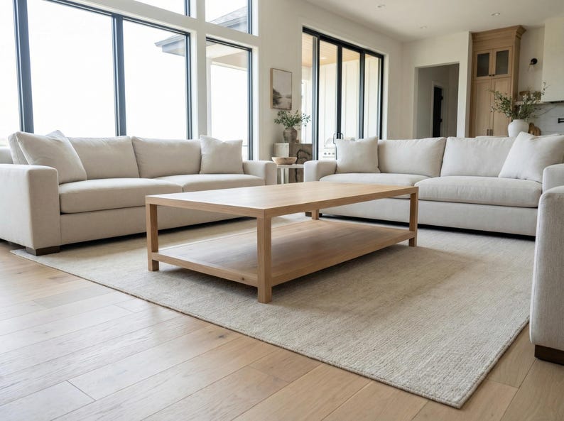 Solid White Oak Coffee Table with Shelf | Modern Craftsman Hardwood Furniture image 1