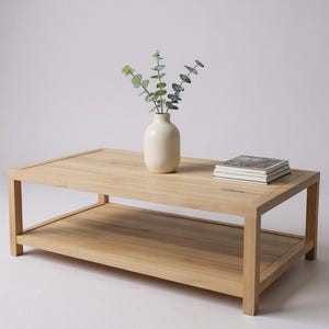 Solid White Oak Coffee Table with Shelf | Modern Craftsman Hardwood Furniture image 8