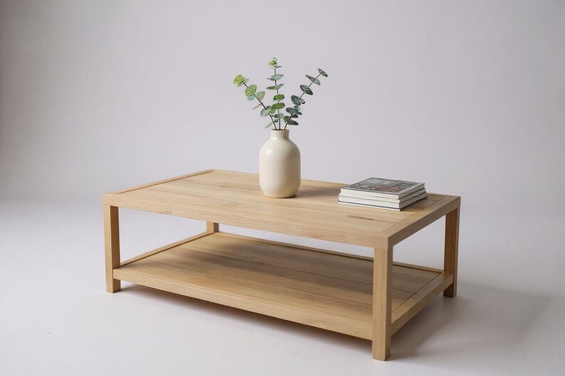 Solid White Oak Coffee Table with Shelf | Modern Craftsman Hardwood Furniture image 8