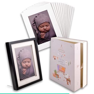 Baby Fotoalbum Box, original Holz Bilderrahmen, 25 Einsteckmatten für 8x10 Fotos | Folio Box für Neugeborenen Fotografen Geschenk, Memory Box